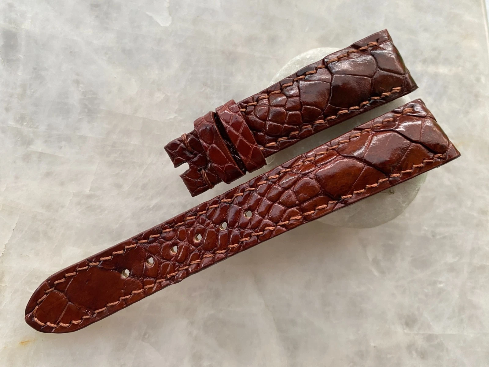 19mm/16mm Red Brown Alligator Crocodile Print Leather Watch Strap Band