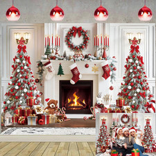Christmas Fireplace Backdrop White Red Christmas Tree Photography Background Win