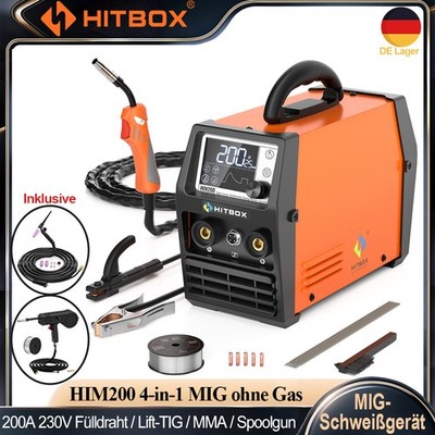 HITBOX 200A MIG MMA Lift TIG IGBT Schweißgerät 4-in-1 240V Gaslos mit Spoolgun