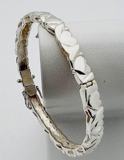 925 Sterling Silver 16.8 Gram  Heart X Hinged Bangle Bracelet 6 1/2  