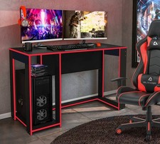 Gaming Desk MDF Black With Red Trim Office Computer Gaming Table Workstation
