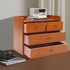 Brown Desktop Organizer with 4 Drawers, Office Organization 