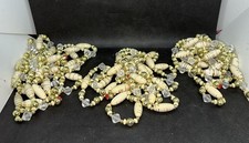 Lot Of 3 Strands Beaded Christmas Garland Multi Color Gold Cream Clear About 27