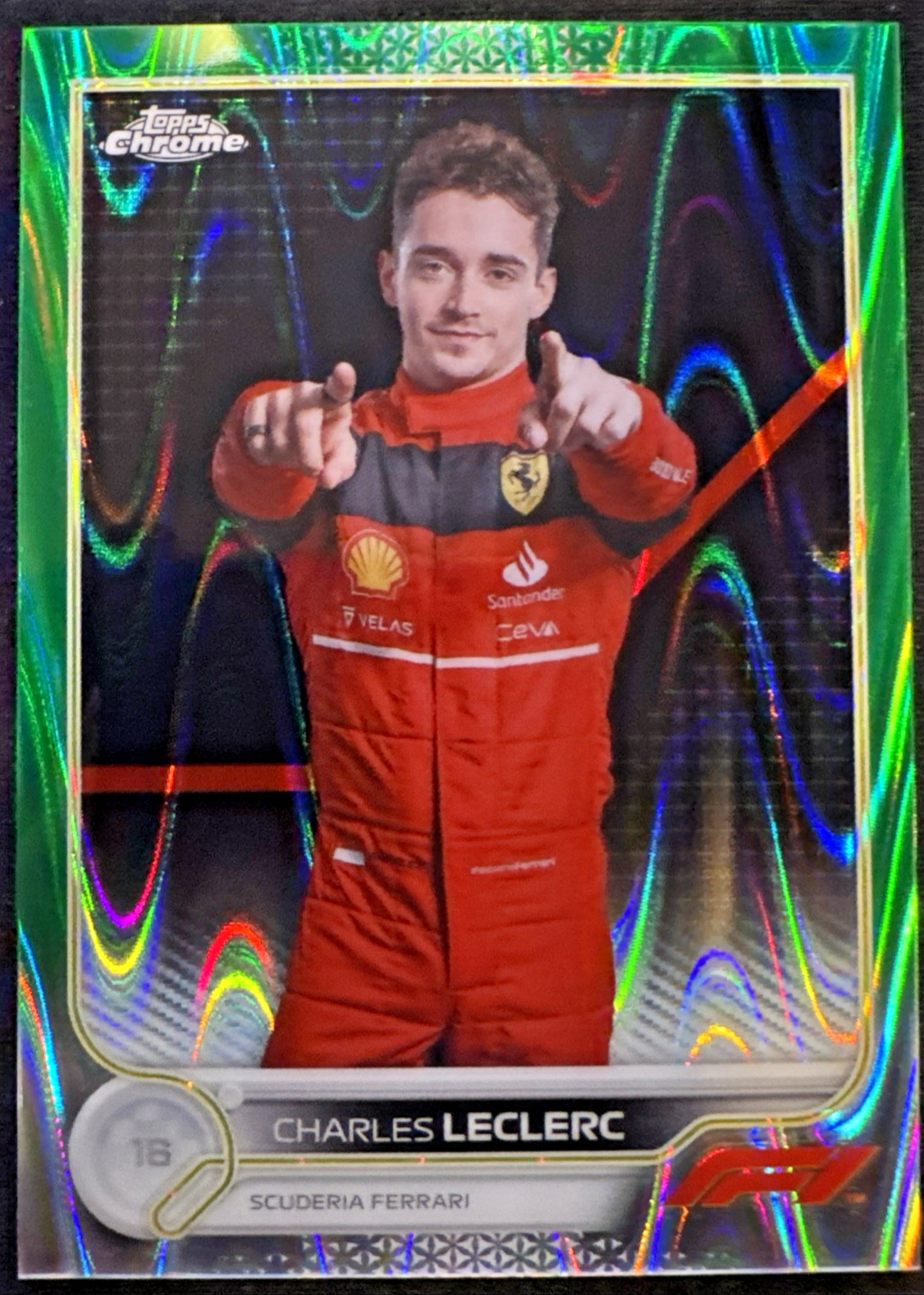 2022 TOPPS CHROME FORMULA 1 CHARLES LECLERC /99 GREEN RayWave PORTRAIT #25 SP