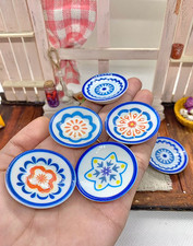 5pcs Miniature Dollhouse Vintage Pattern Plastic Plates Tableware Decor
