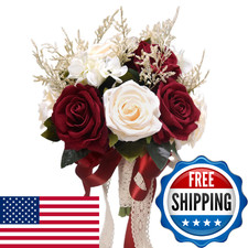 8.6in Wedding Bouquets for Bride Bridesmaid,White Champagne Red Burgundy Rose Ar
