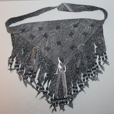 Vintage Boho Western Gray Beaded Fringe Cotton Bandana Neck Scarf