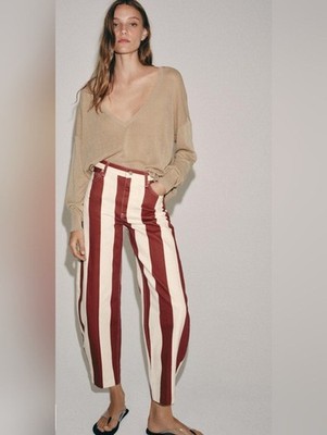 ZARA ZW COLLECTION HIGH WAIST STRIPED TAPERED JEANS US 8 6840/291/104