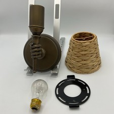 Urban Electric Brass Left Hand Holding A Torch Wall Sconce With Woven Lamp Shade Urban Electric Brass Left Hand Holding A Torch Wall Sconce With Woven Lamp Shade