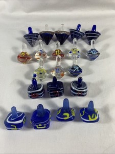 20 Vintage Jewish Mini Glass Dreidels Handcrafted Art Glass Multi-Colored