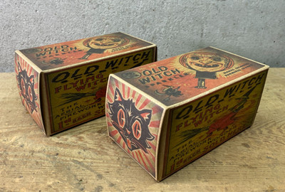 2 Card Boxes Old Witch Sparklers Empty Halloween All Sides Lot # 2