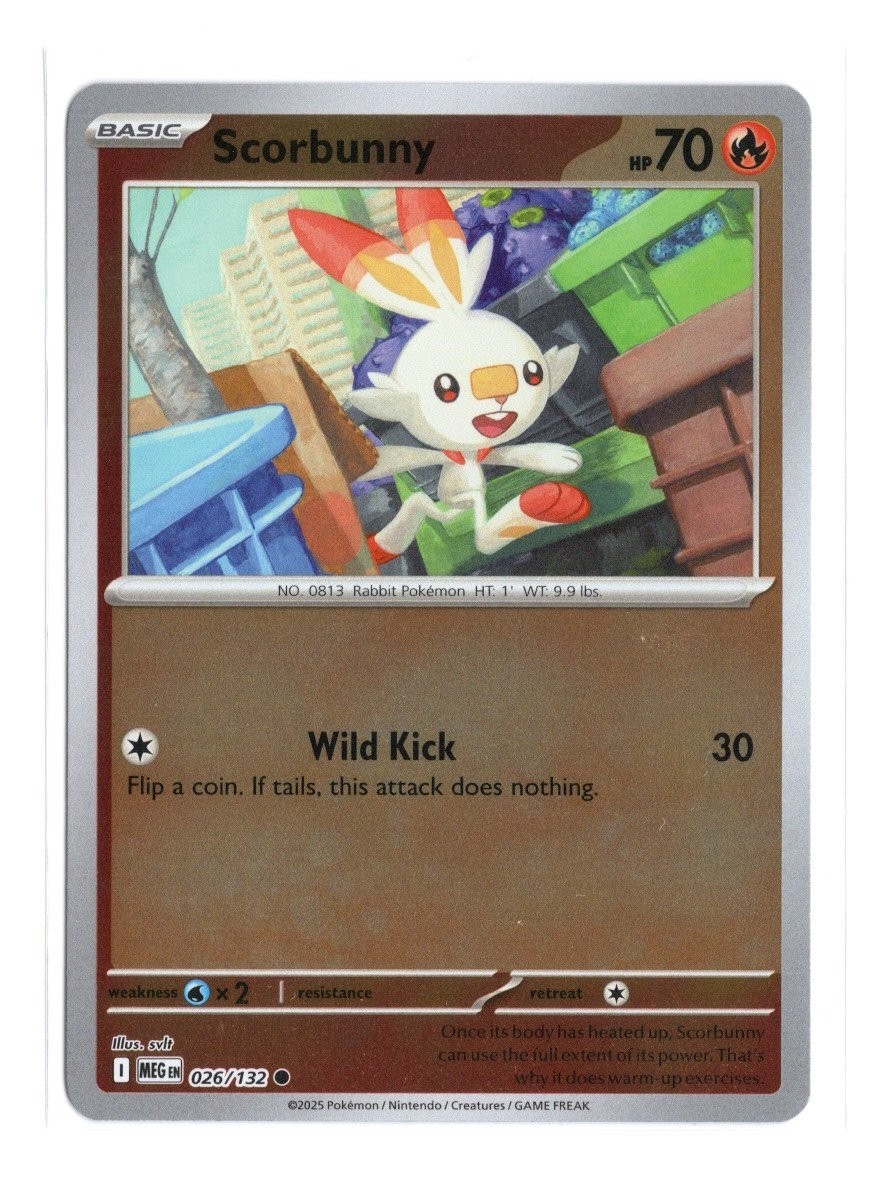 Pokemon Scorbunny 026/132 Reverse Holo Mega Evolution 2025 NM B2G2+Flat Ship