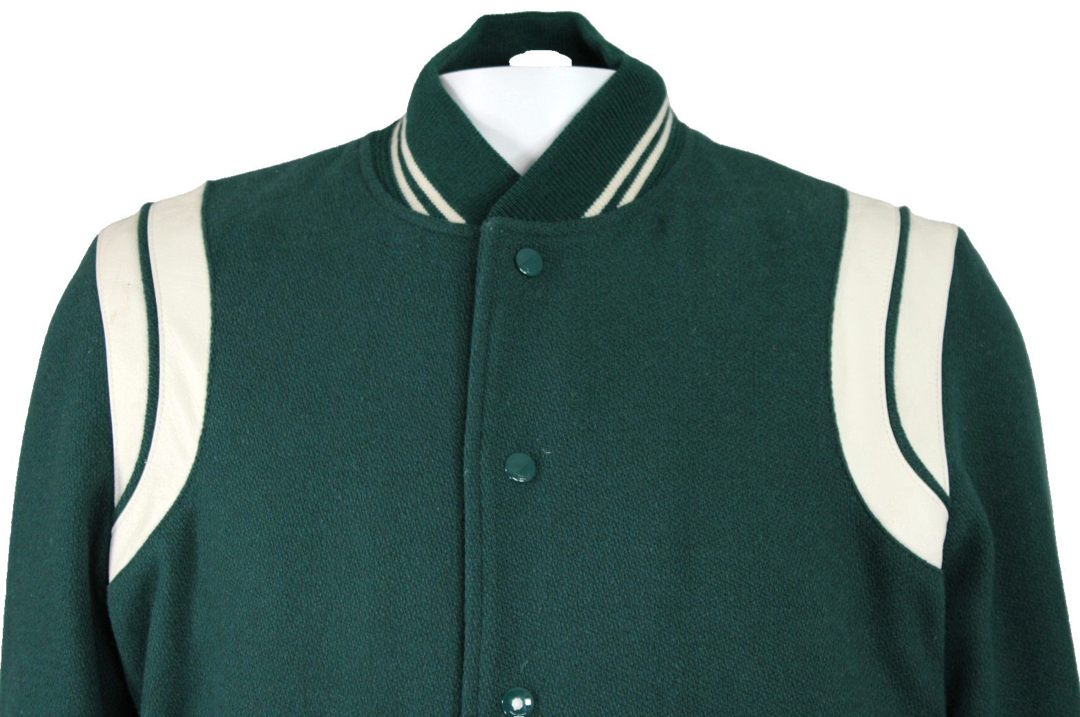 Giacca uomo SAINT LAURENT 2020 lana verde e pelle bianca TEDDY Varsity 48