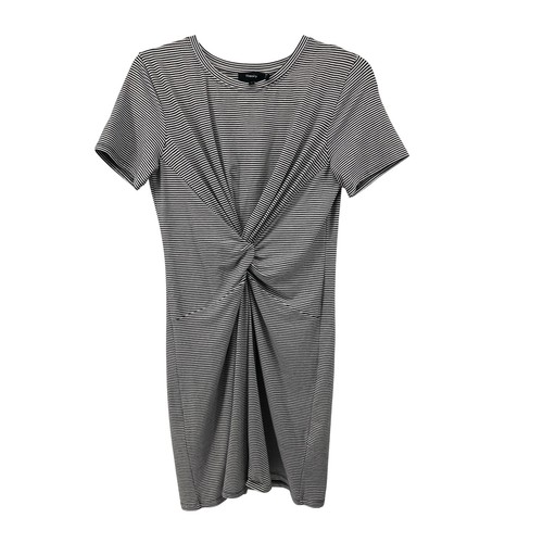 Theory Womens Knot Tee Dress Rubric Stripe Black White Short Sleeve Mini Size S