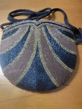 Vintage Glass Seed Beaded Purse Black Brown Copper