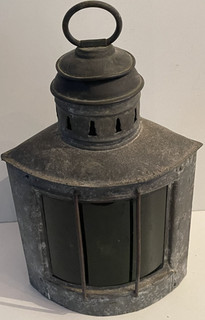 Antique Nautical ship corner lantern green glass w/burner original uncleaned!