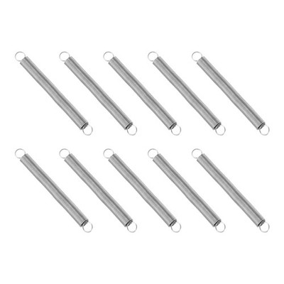 Extension Spring, 10pcs Wire Diameter 0.02'', OD 0.16'', Free Length 1.6'', Silver