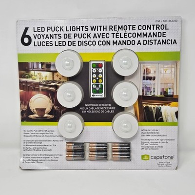 NEW Capstone 6 LED Puck Lights W/ Remote Control Dimmer Batteries Included