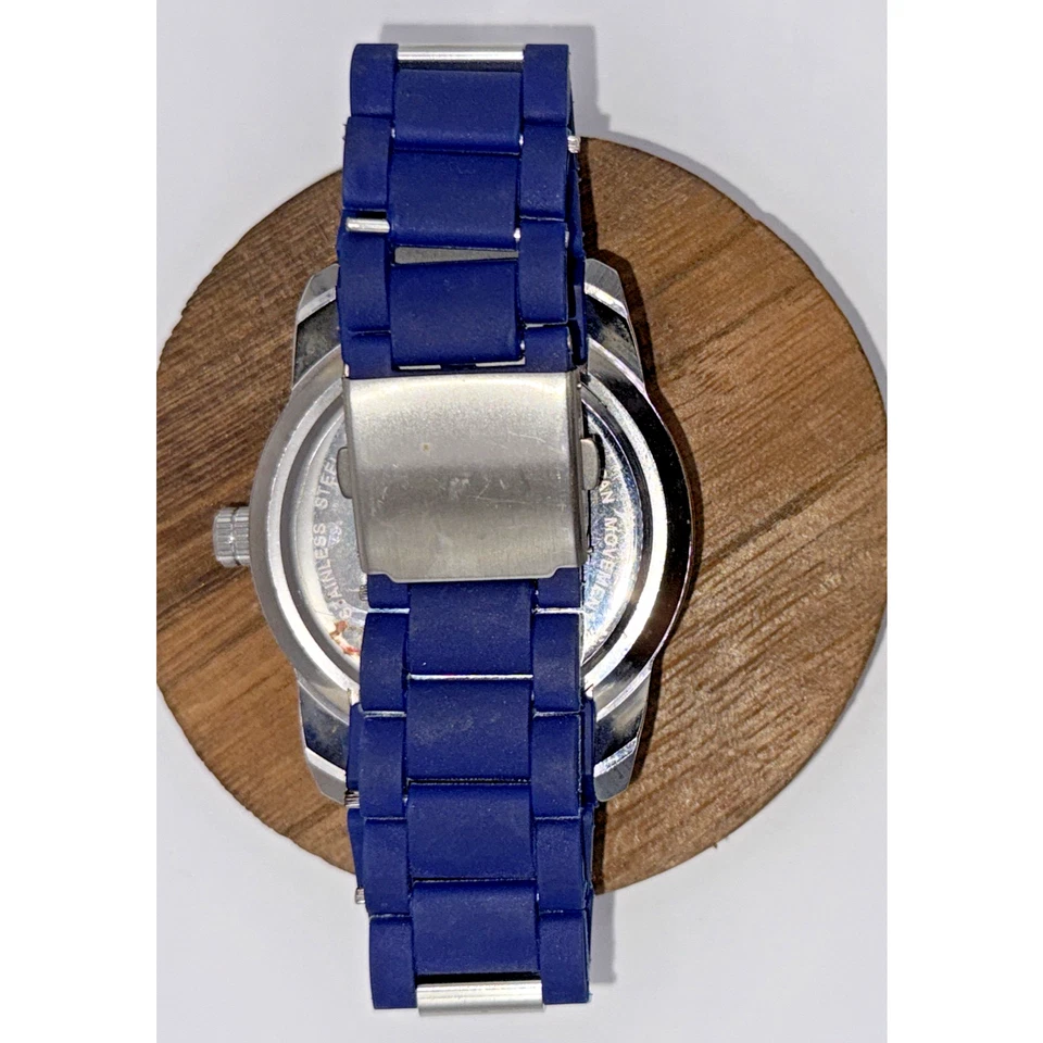 Mens U.S. Polo Assn. 50mm Blue Silver Watch Date Rotatable Bezel Silicone Strap - Image 2 of 4
