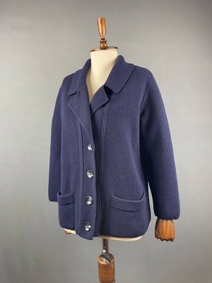 Saint James Womens Knited Cardigan Sweater Navy Wool Long Sleeve Button Up