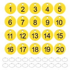 20Pcs 1-20 Number Tags Round ID Number Key Tags with Key Rings Black-Yellow