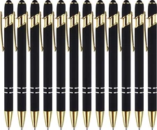 12 Pack Black Gold Ballpoint Pen with Stylus Tip 1.0 mm Black Ink Smooth Writing