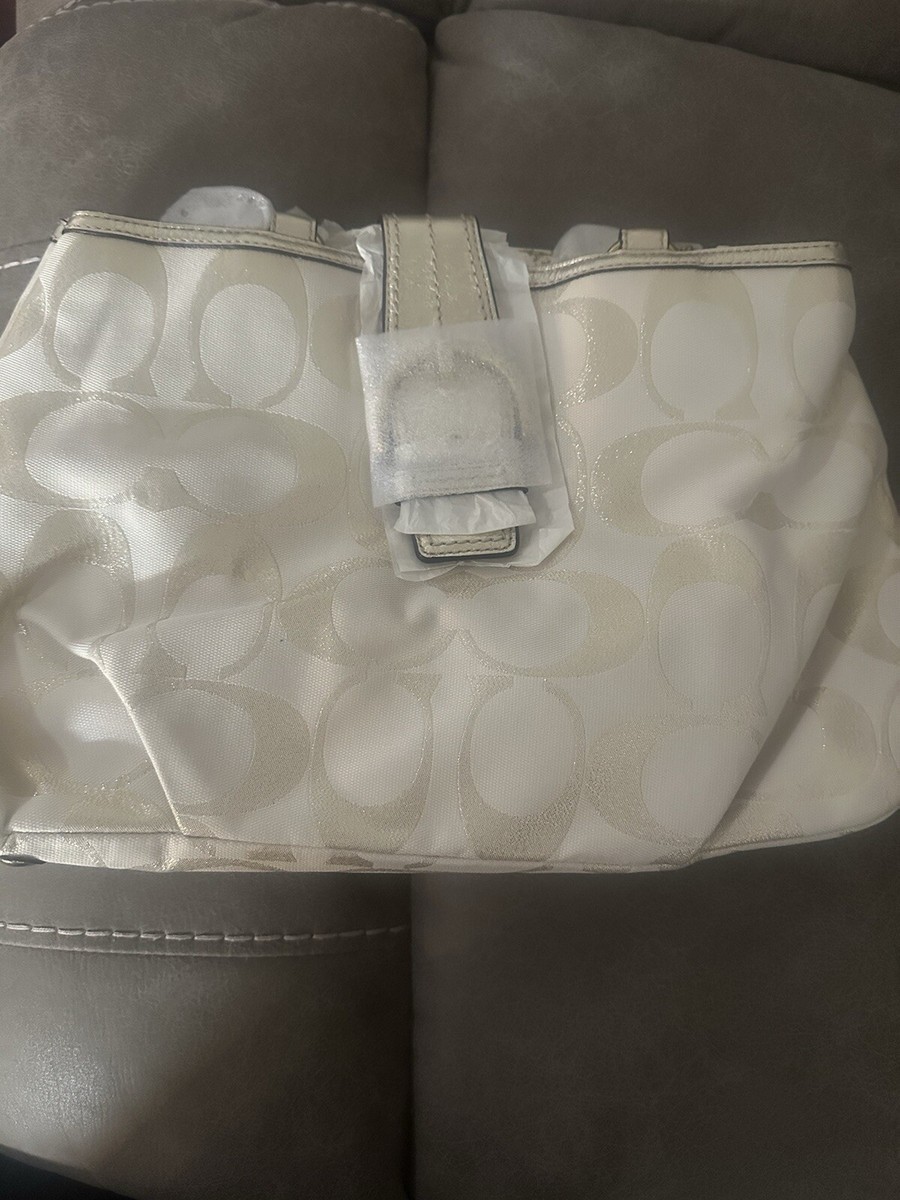 ハンドバッグ COACH Soho Signature Multi Carryall F20583 NWT Coach SOHO Signature Metallic Carryall Purse Bag Ivory