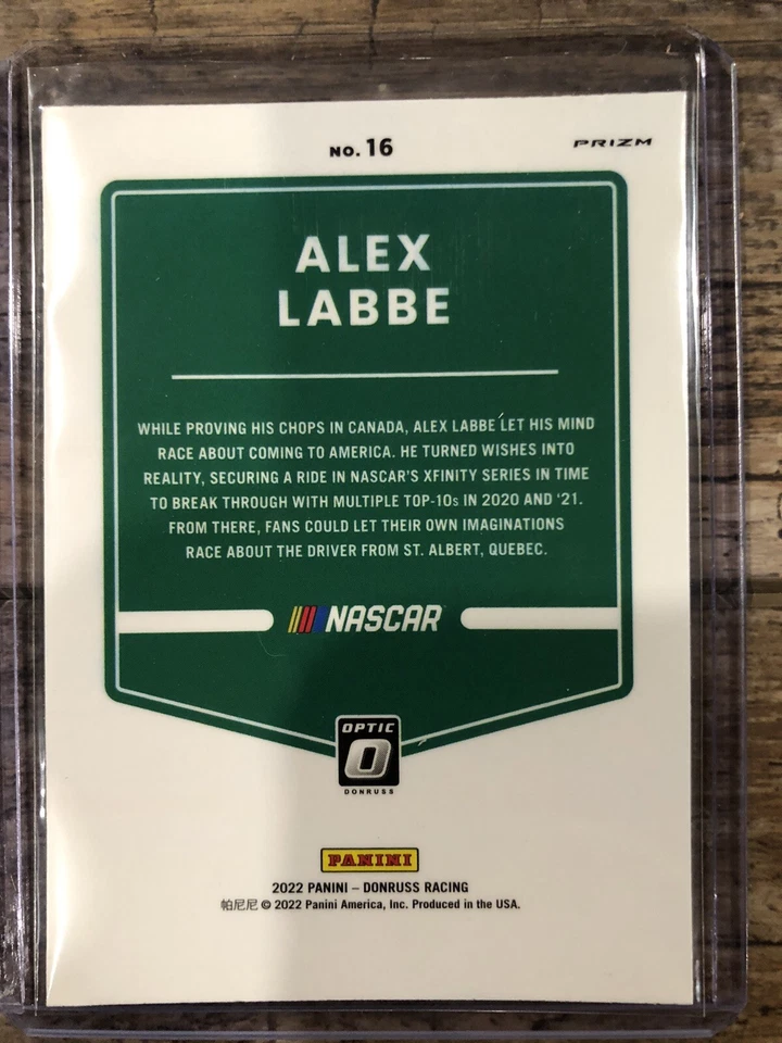 Alex Labbe 2022 Panini Donruss Racing NASCAR Optic Lime Green Pulsar Prizm #16 - Image 2 of 2