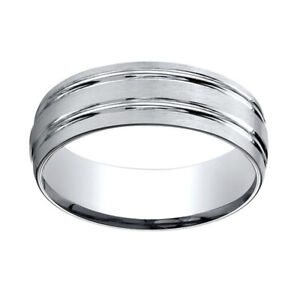 925 Sterling Silver 7mm Polished Grooved Fancy Flat Wedding Ring Band Available in Sizes 7-13 Full & Half Sizes 