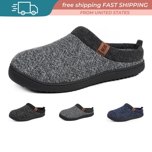 Merrimac Men's Comfy Wool Like Knit Memory Foam Clog Slippers Indoor Outdoor, Size: 12-13, Black
