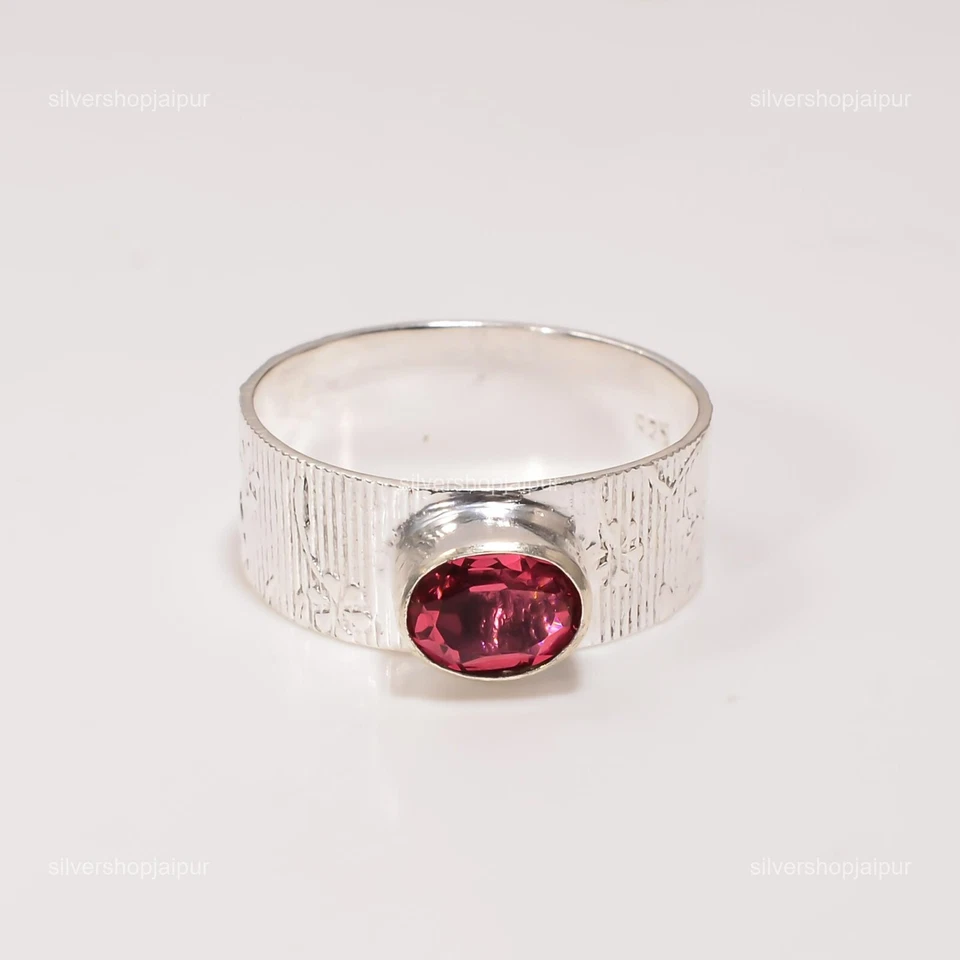 Faceted Natural Pink Tourmaline Birthday Boho Statement Ring Jewelry 925 Silver - Image 3 of 4