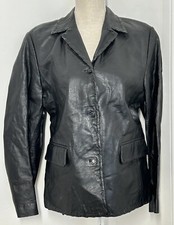 Taifun Black Leather Button Up Midi Casual Womens Jacket Size Uk 16