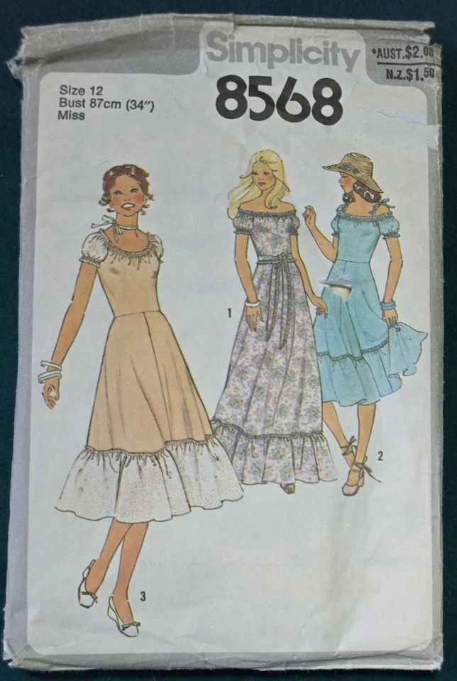1980s Tiered Off Shoulder Maxi Dress Puff Sleeve Simplicity 8568 Sewing Pattern - Image 2 of 3