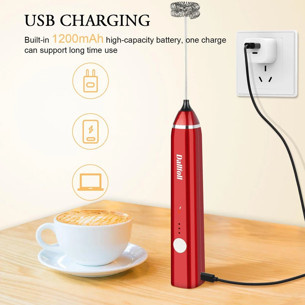 Milk Frother Handheld, USB Rechargeable Electric Foam Maker for Coffee, 3 Spe...