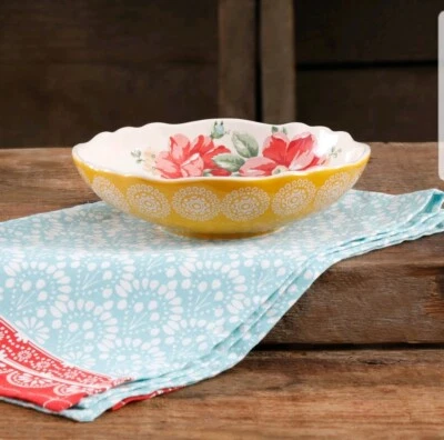 NWT PIONEER WOMAN VINTAGE FLORAL HYACINTH YELLOW STONEWARE PASTA BOWL