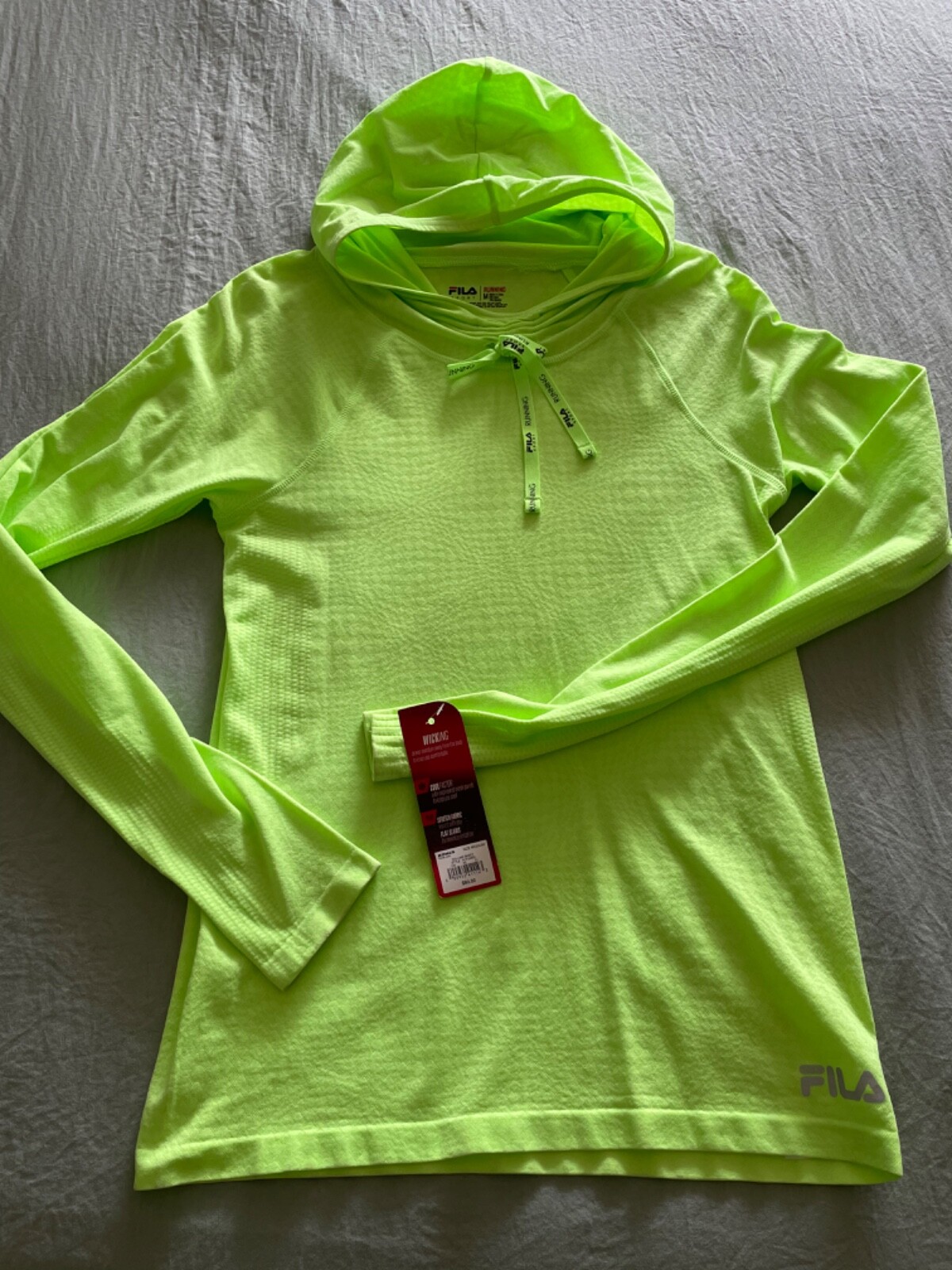 Nuova felpa con cappuccio da corsa donna Fila Sport verde neon taglia media