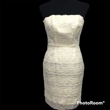 Galina David’s Bridal Short Ivory Lace Strapless NWT Raw Hem Size 2/XS