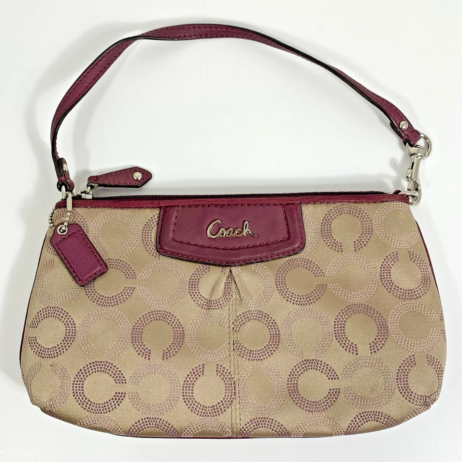 Coach Ashley Op Art Pois Clutch Polsino Beige Prugna Viola con Etichetta da Appendere