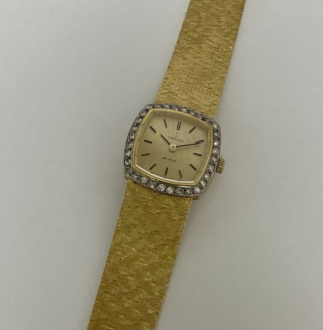 Omega De Ville 18k Solid Yellow Gold Vintage Ladies Diamond 