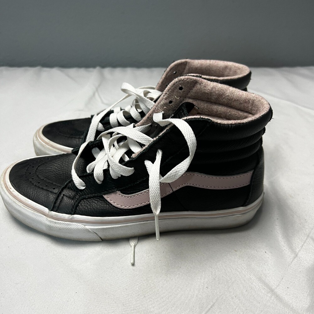 Vans Sk8-Hi Leather High Top Skate Shoes Pink Stripe Black