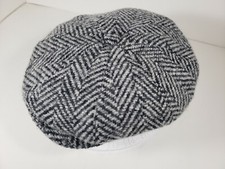 TOSCANINI GRAY HARRINGBONE TWEED VIRGIN WOOL NEWSBOY APPLE CAP MADE IN ITALY