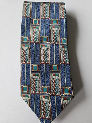 BOXELDER Men's 100% Silk Necktie ITALY Designer TREE OF LIFE Blue/Multi EUC Rare