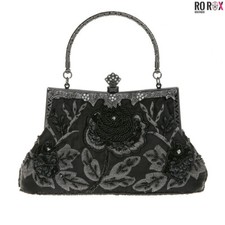 Women's Vintage Gatsby Beaded Sequins Evening Bag with Handle & Detachable Chain