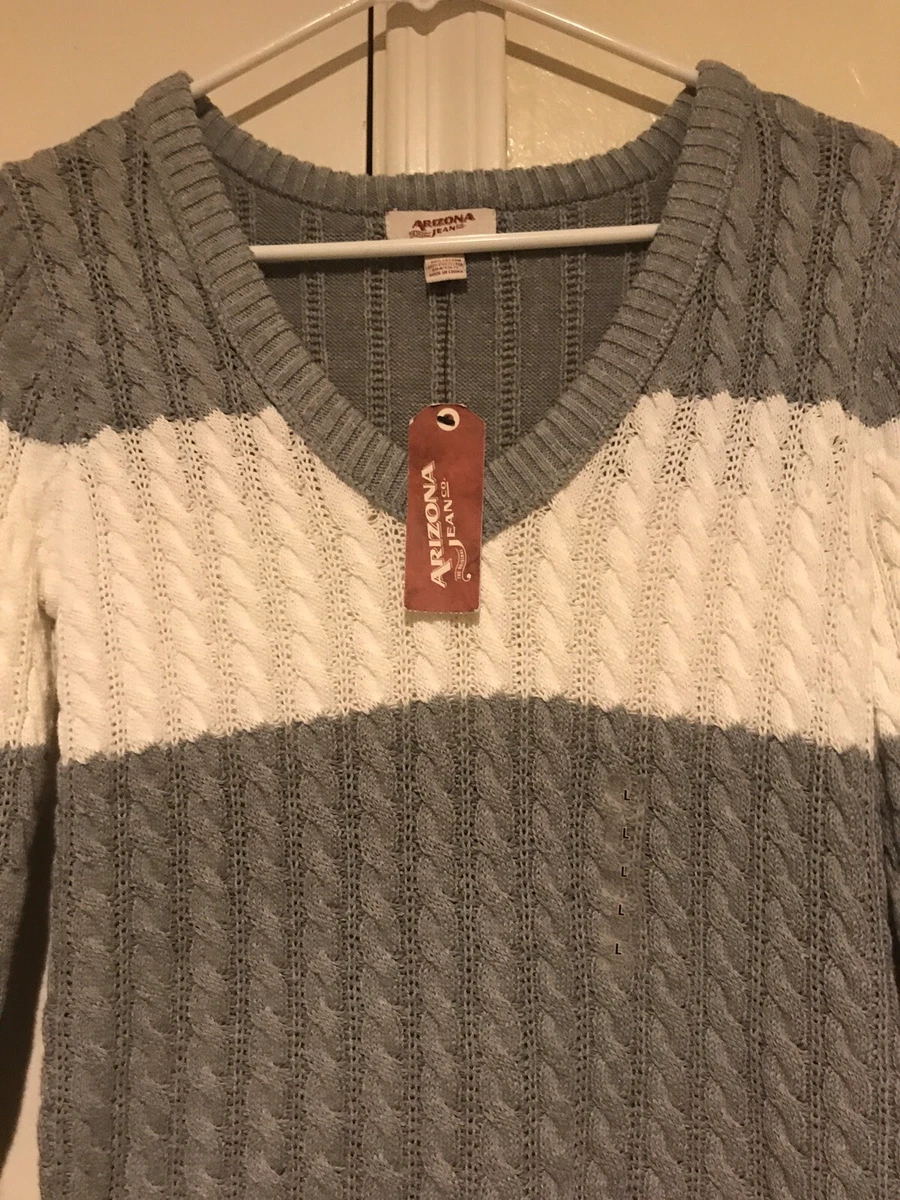 JCPenney Arizona Jeans Cable Knit Sweater V-neck Large Gray/white NWT | eBay