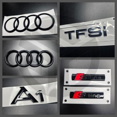 Audi A1 2010-2018 glänzend schwarz Abzeichen GRILL/STIEFEL/KOTFLÜGEL KOMPLETT SET 2 X S-Line/TFSI