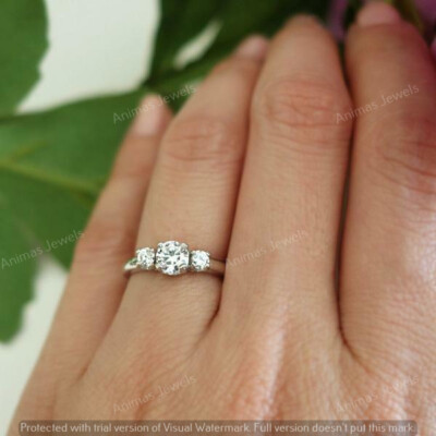 1 CT 3-Stone Moissanite Wedding Engagement Ring Band Real 925 Sterling Silver