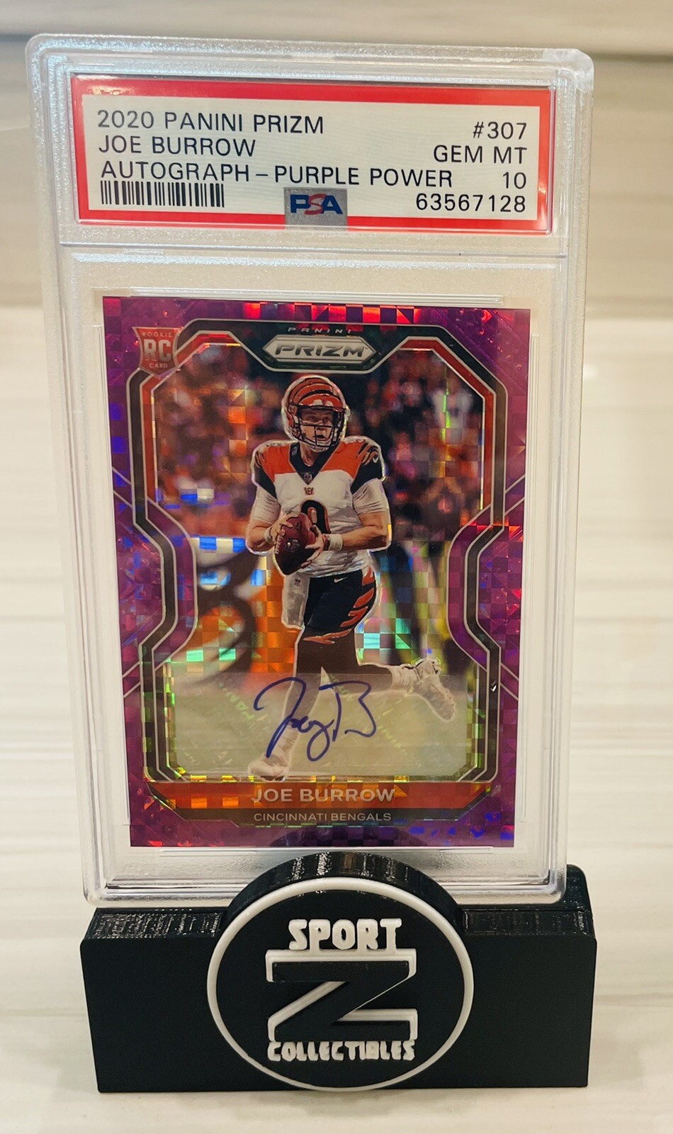 2020 Prizm Joe Burrow #307 Purple Power Auto RC /49 Rookie PSA 10 Gem Mint Pop 4