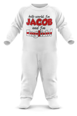 Baby Hello World I'm *YOUR NAME* und englischer Strampler personalisiert Geschenkidee