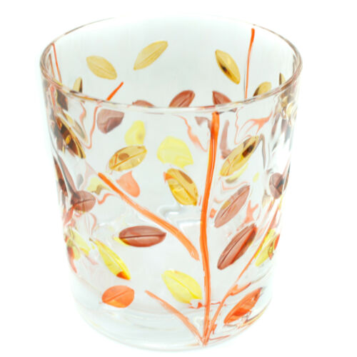 Murano Glass Drinking Glass Tumbler Brown Yellow Hand Painted Flower 11.5oz - Picture 1 of 7