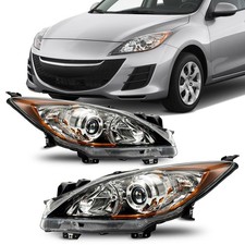 Headlight Assembly Projector Halogen For 10-13 Mazda3 2.02.5l Chrome Amber Pair